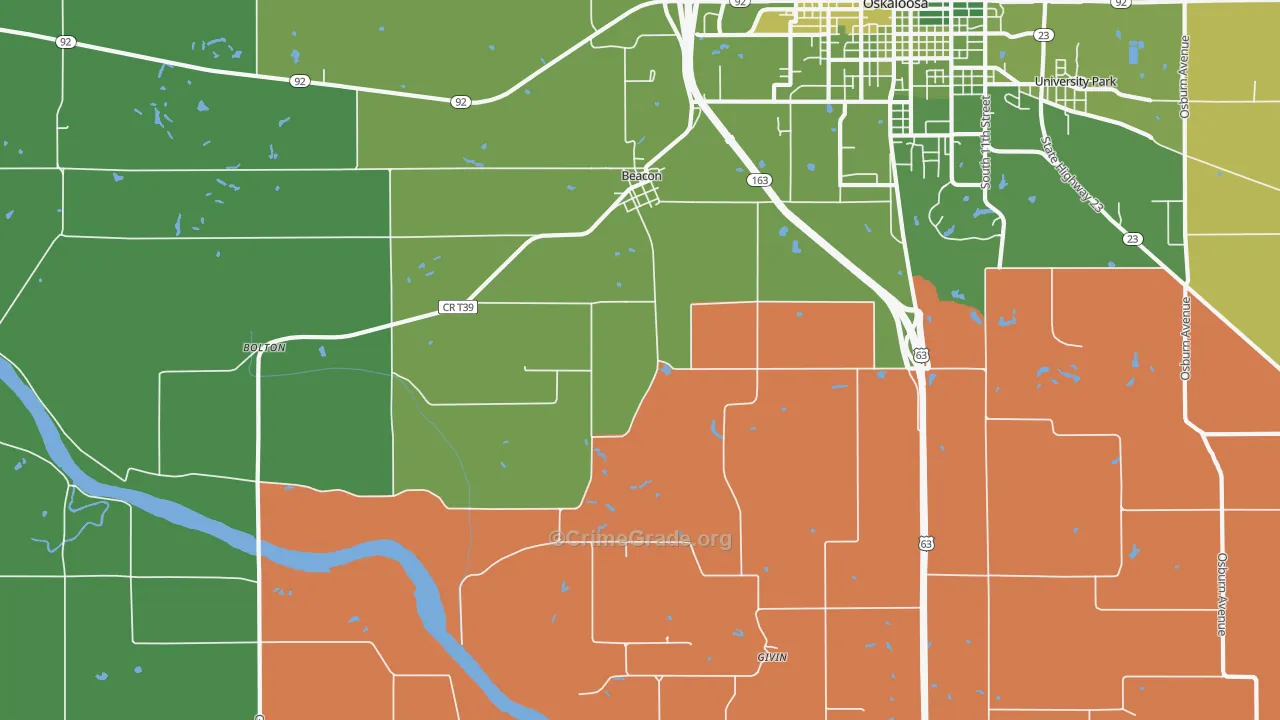 Beacon, IA Map of Vehicle Theft Rates