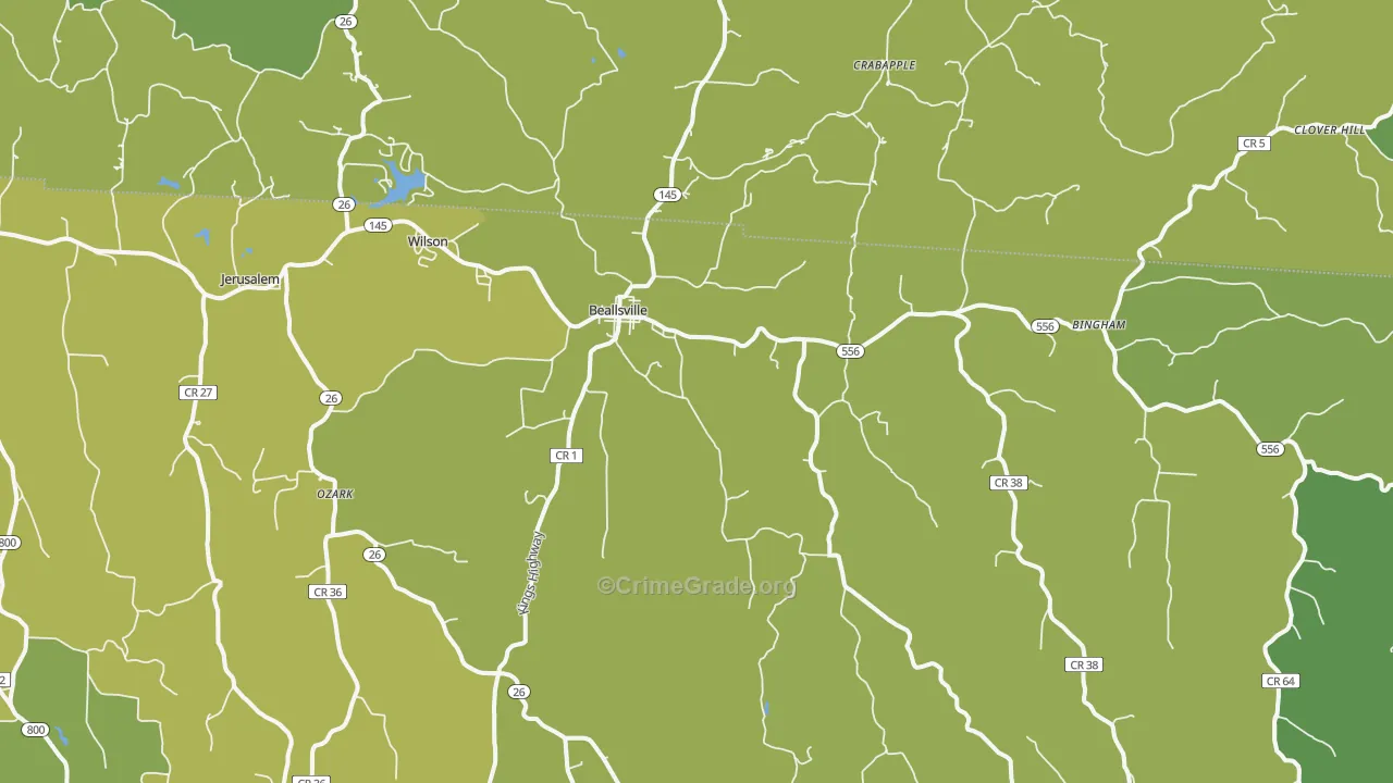 Beallsville, OH Map of Vehicle Theft Rates