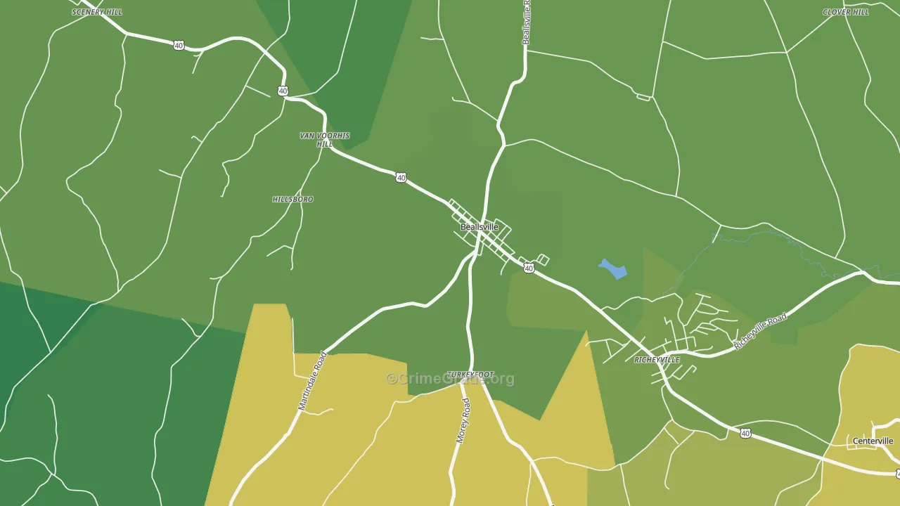 Beallsville, PA Map of Vehicle Theft Rates