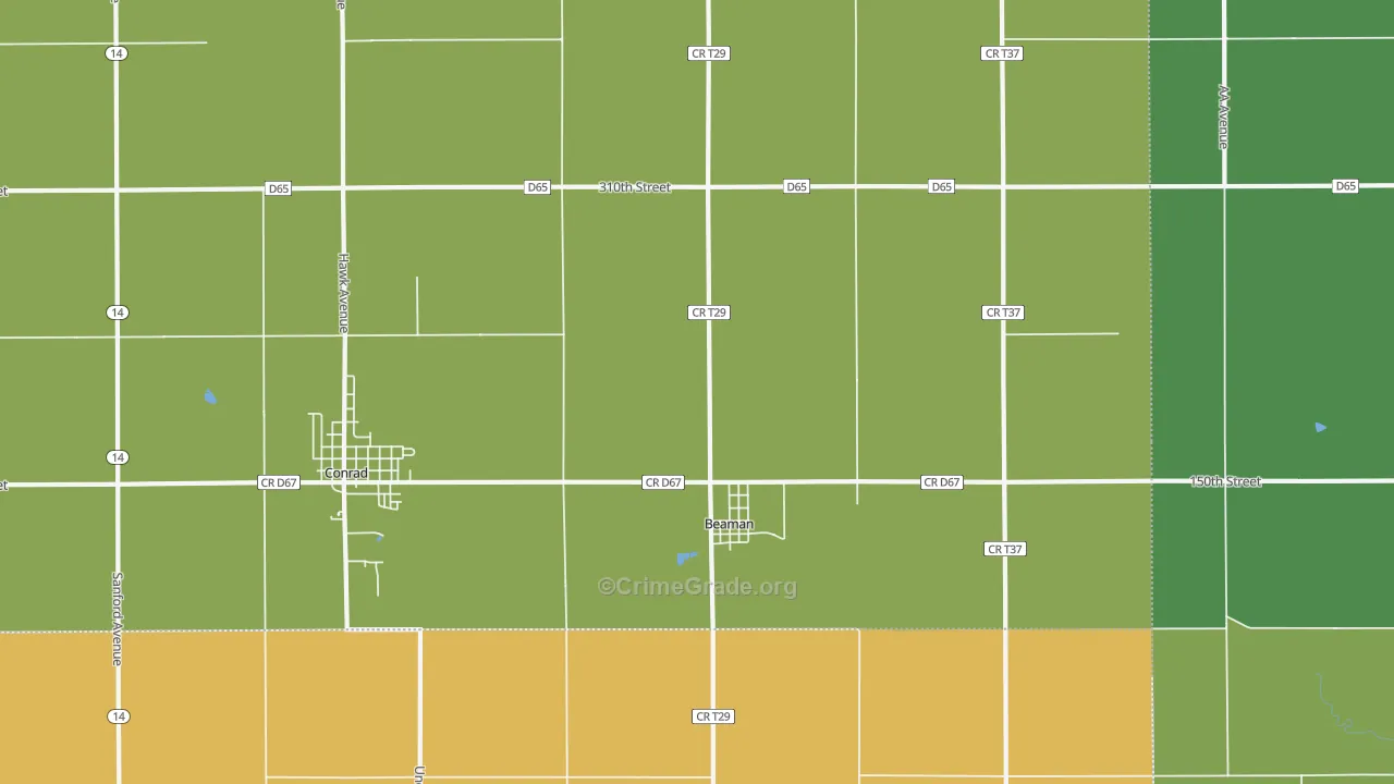 Beaman, IA Map of Vehicle Theft Rates
