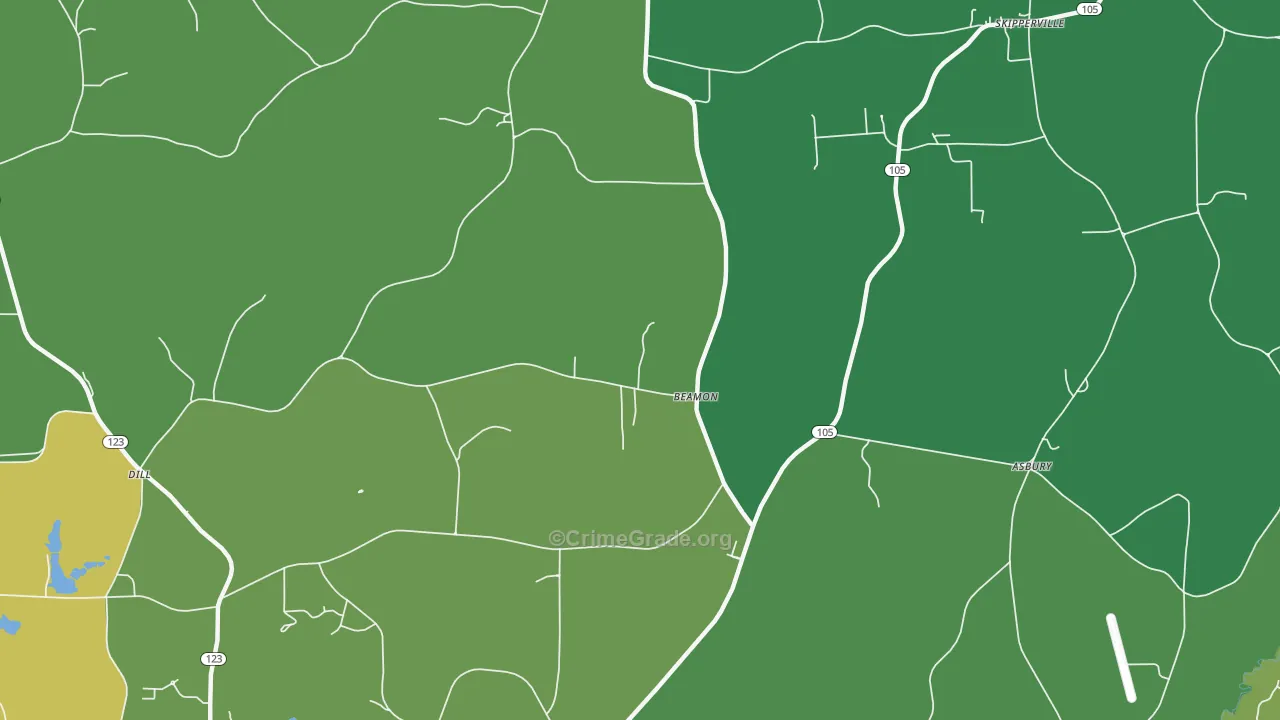 Beamon, AL Map of Vehicle Theft Rates