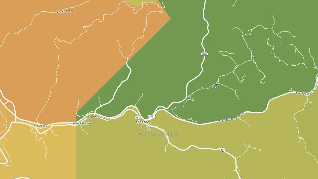 Bear Branch, KY Map of Vehicle Theft Rates