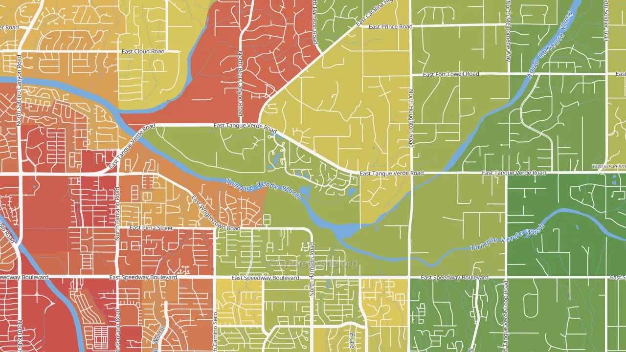 Bear Canyon, Tucson, AZ Map of Vehicle Theft Rates