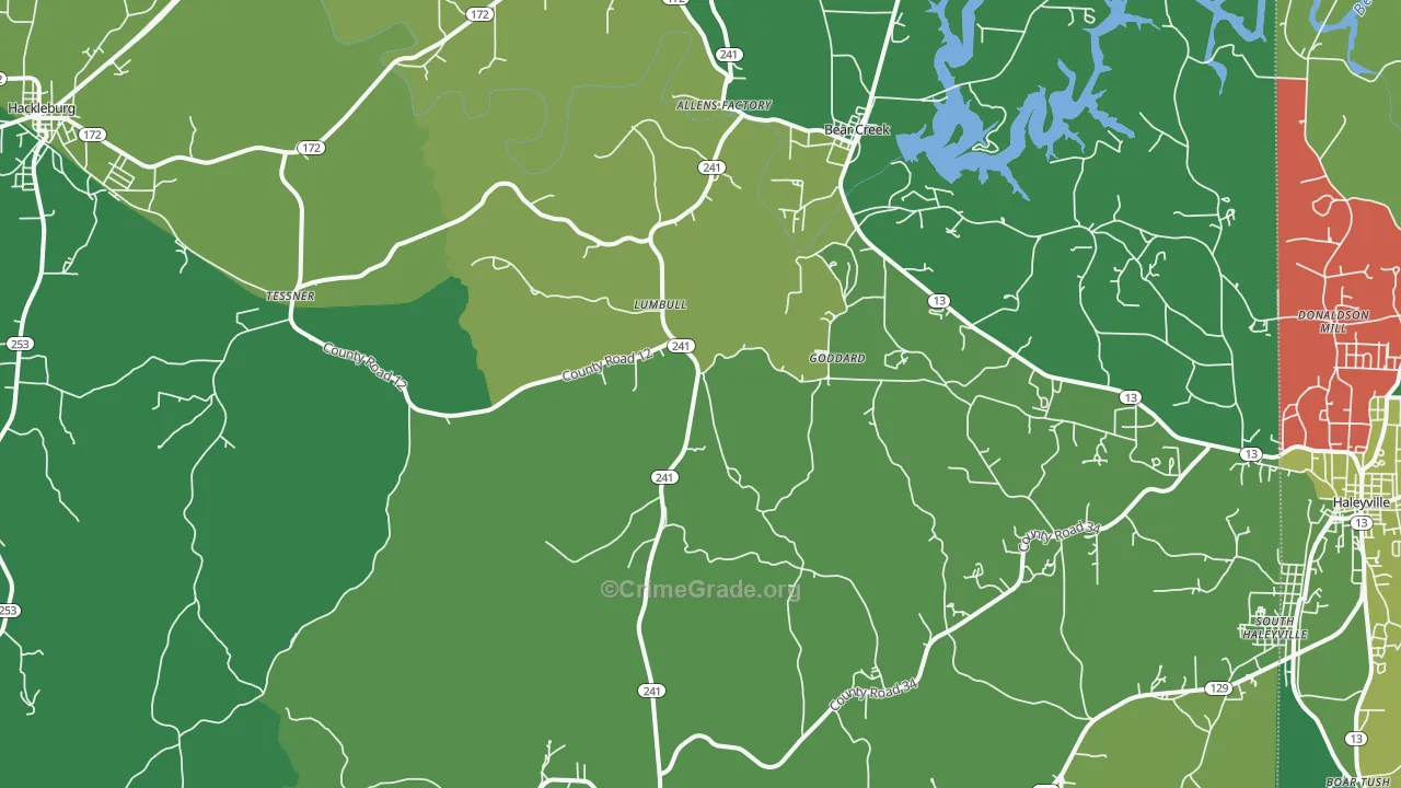 Bear Creek, AL Map of Vehicle Theft Rates