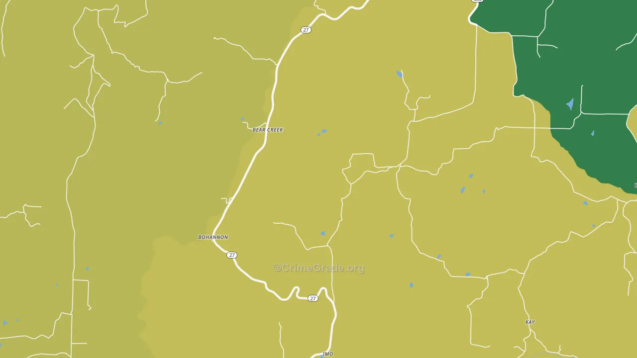 Bear Creek, AR Map of Vehicle Theft Rates