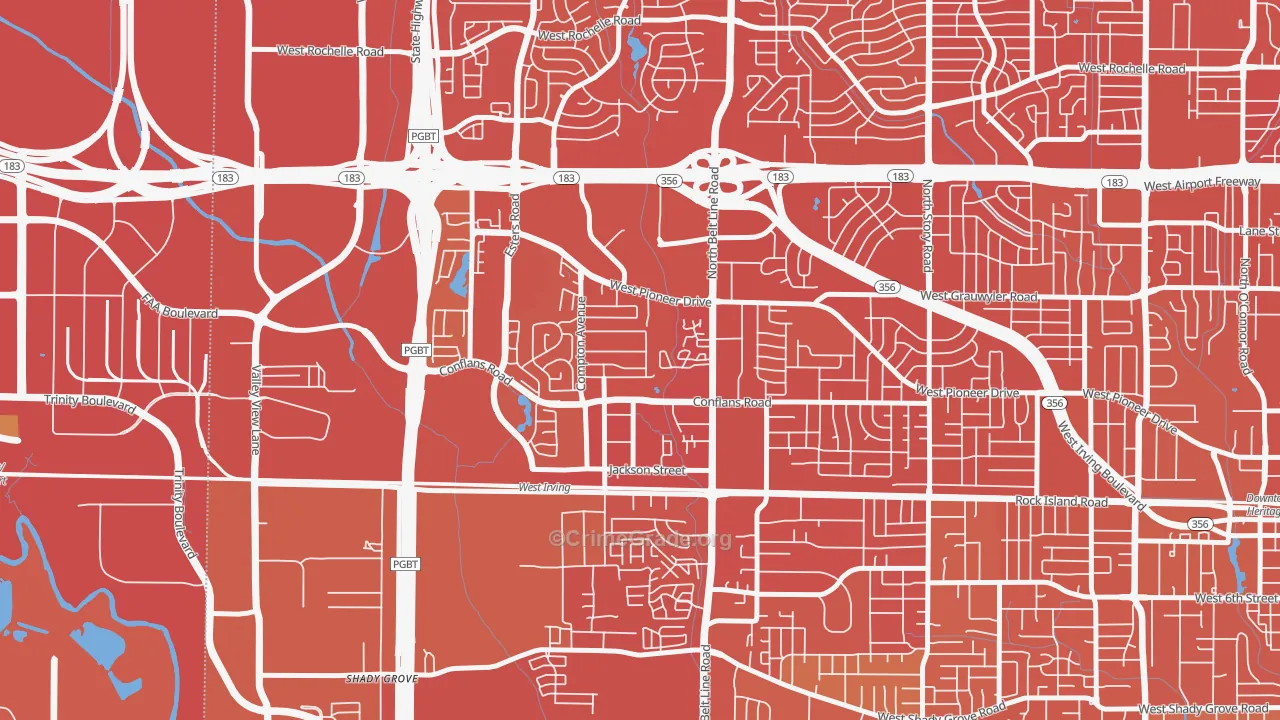 Bear Creek, Irving, TX Map of Vehicle Theft Rates