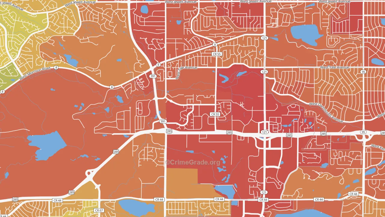 Bear Creek, Lakewood, CO Map of Vehicle Theft Rates