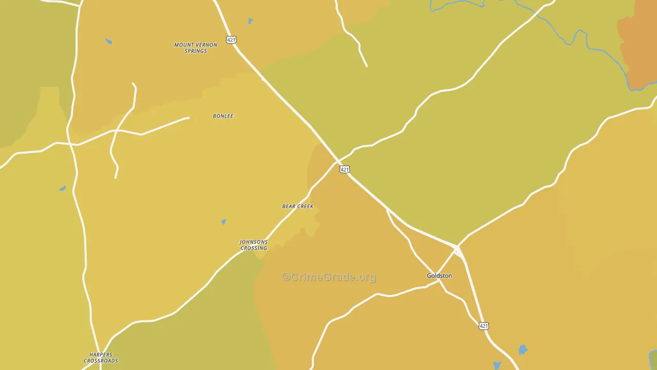 Bear Creek, NC Map of Vehicle Theft Rates