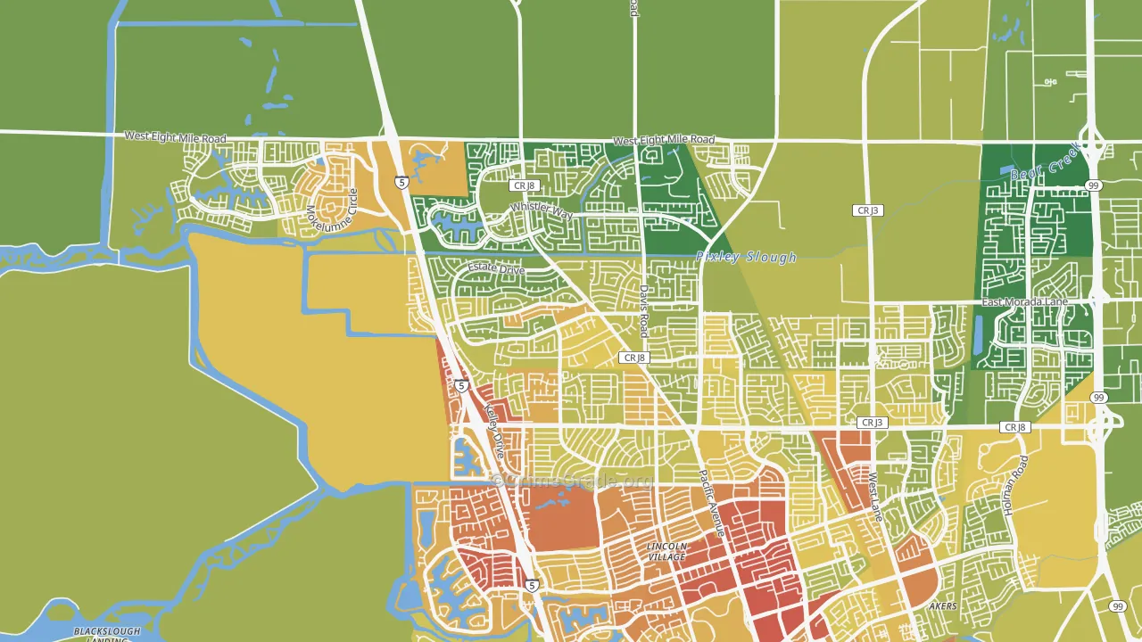 Bear Creek, Stockton, CA Map of Vehicle Theft Rates
