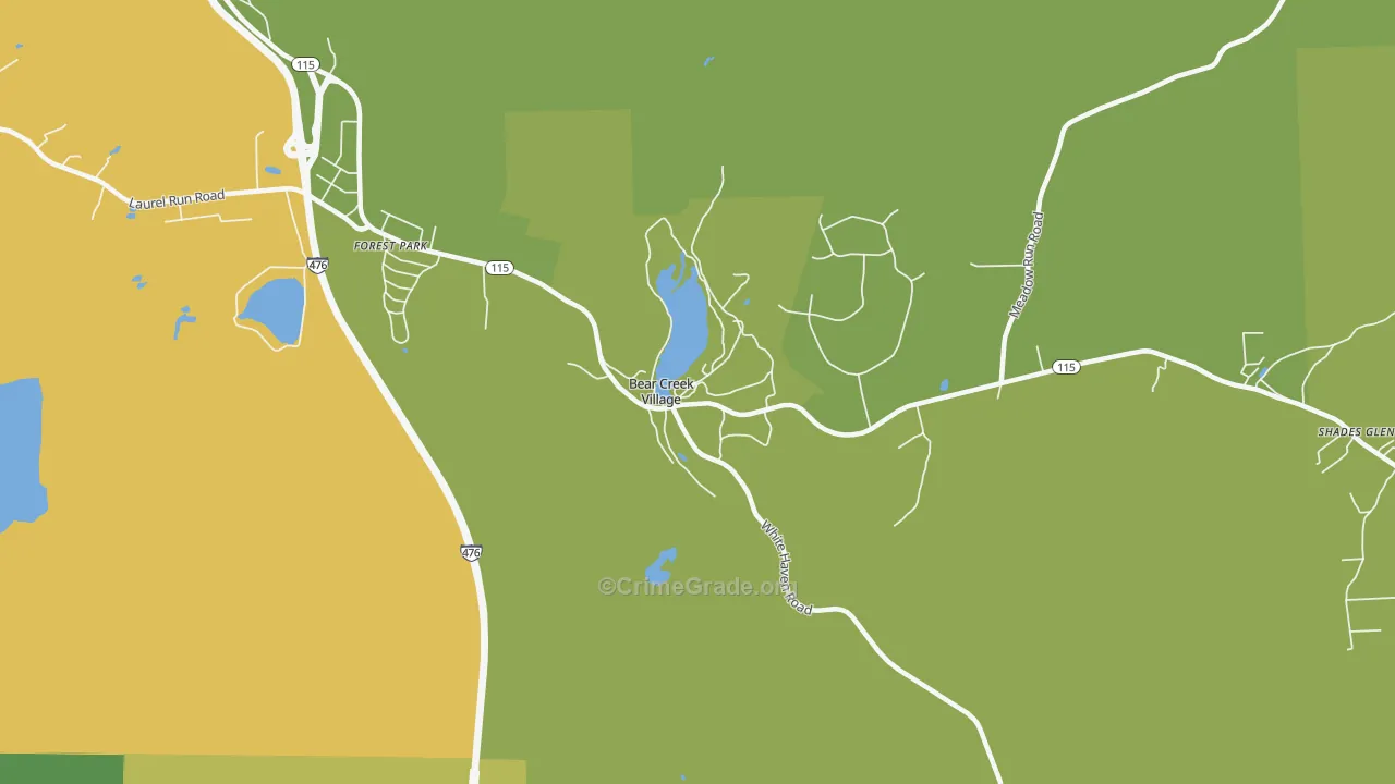 Bear Creek Village, PA Map of Vehicle Theft Rates