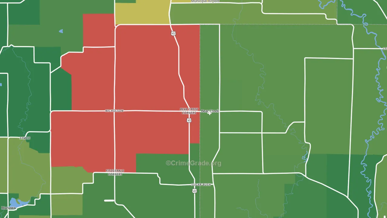 Bear Creek, WI Map of Vehicle Theft Rates