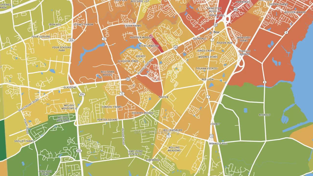Bear, DE Map of Vehicle Theft Rates