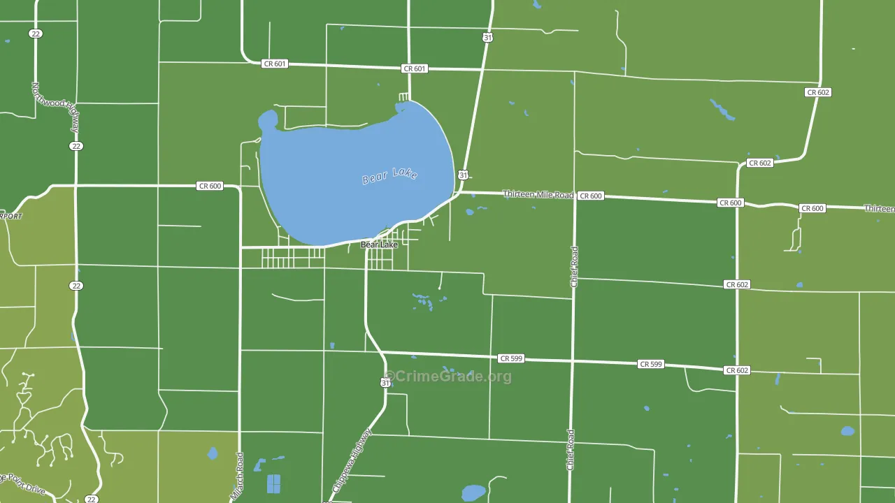 Bear Lake, MI Map of Vehicle Theft Rates