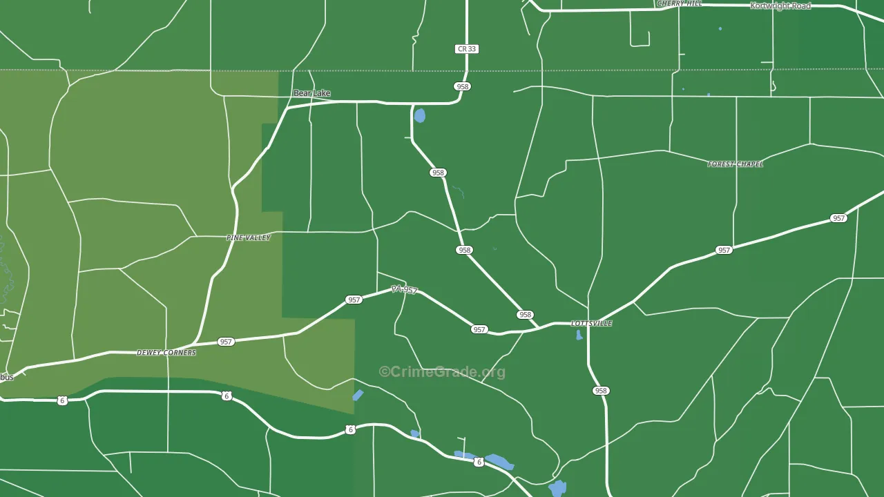 Bear Lake, PA Map of Vehicle Theft Rates