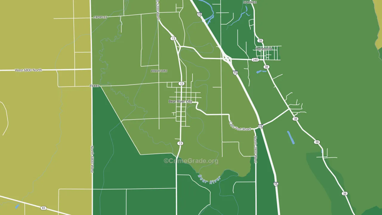 Bear River City, UT Map of Vehicle Theft Rates