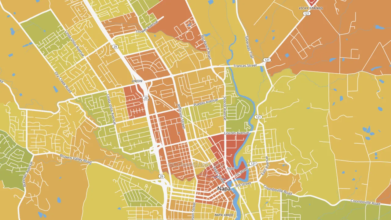 Beard, Napa, CA Map of Vehicle Theft Rates