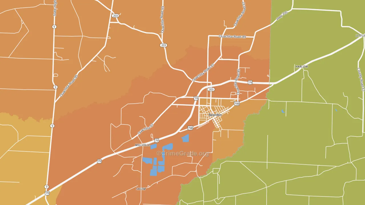 Bearden, AR Map of Vehicle Theft Rates