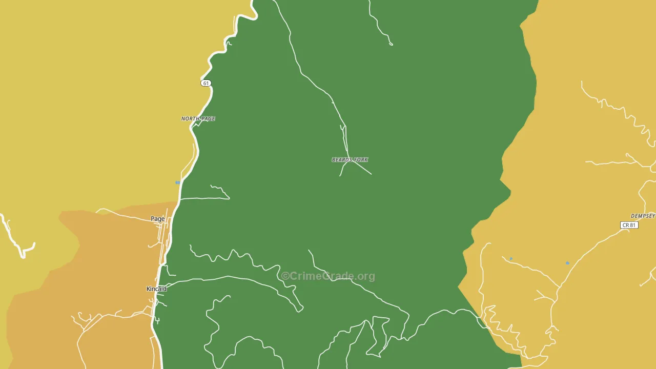 Beards Fork, WV Map of Vehicle Theft Rates