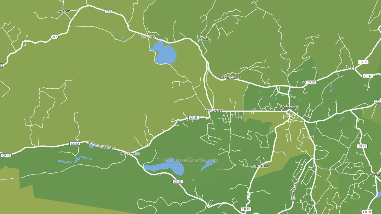 Bearsville, NY Map of Vehicle Theft Rates