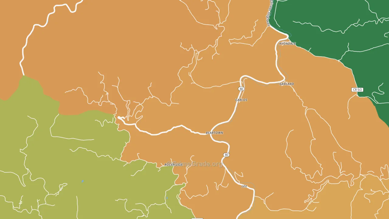 Beartown, WV Map of Vehicle Theft Rates