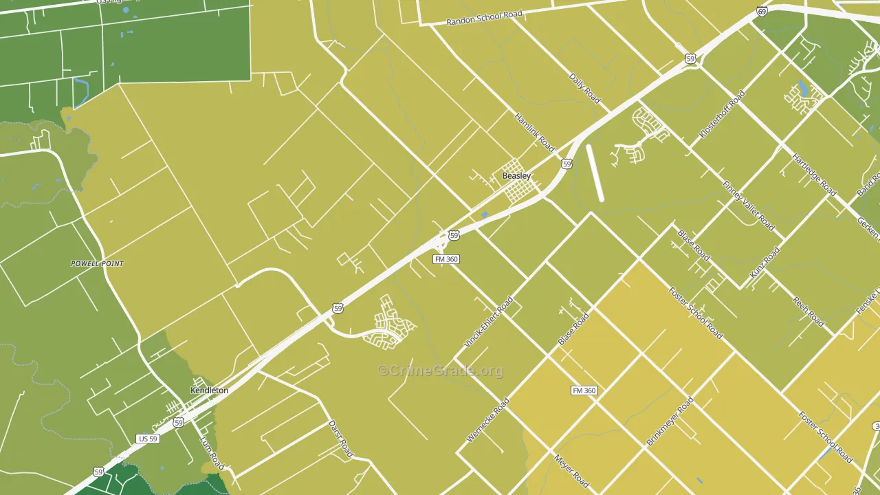 Beasley, TX Map of Vehicle Theft Rates