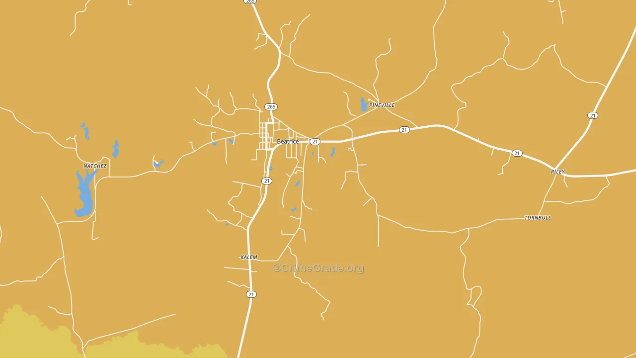 Beatrice, AL Map of Vehicle Theft Rates