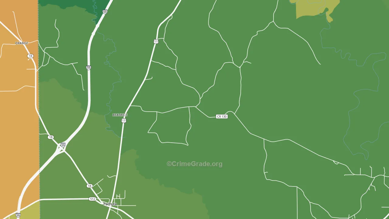 Beatrice, MS Map of Vehicle Theft Rates