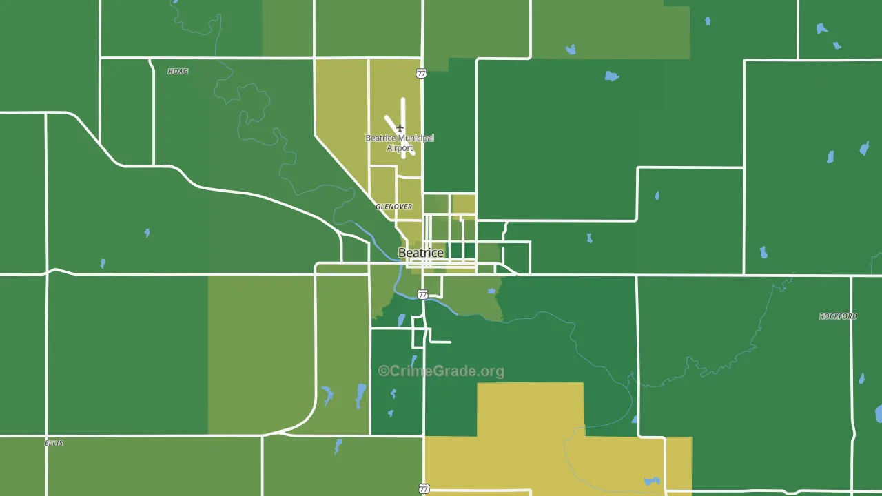 Beatrice, NE Map of Vehicle Theft Rates