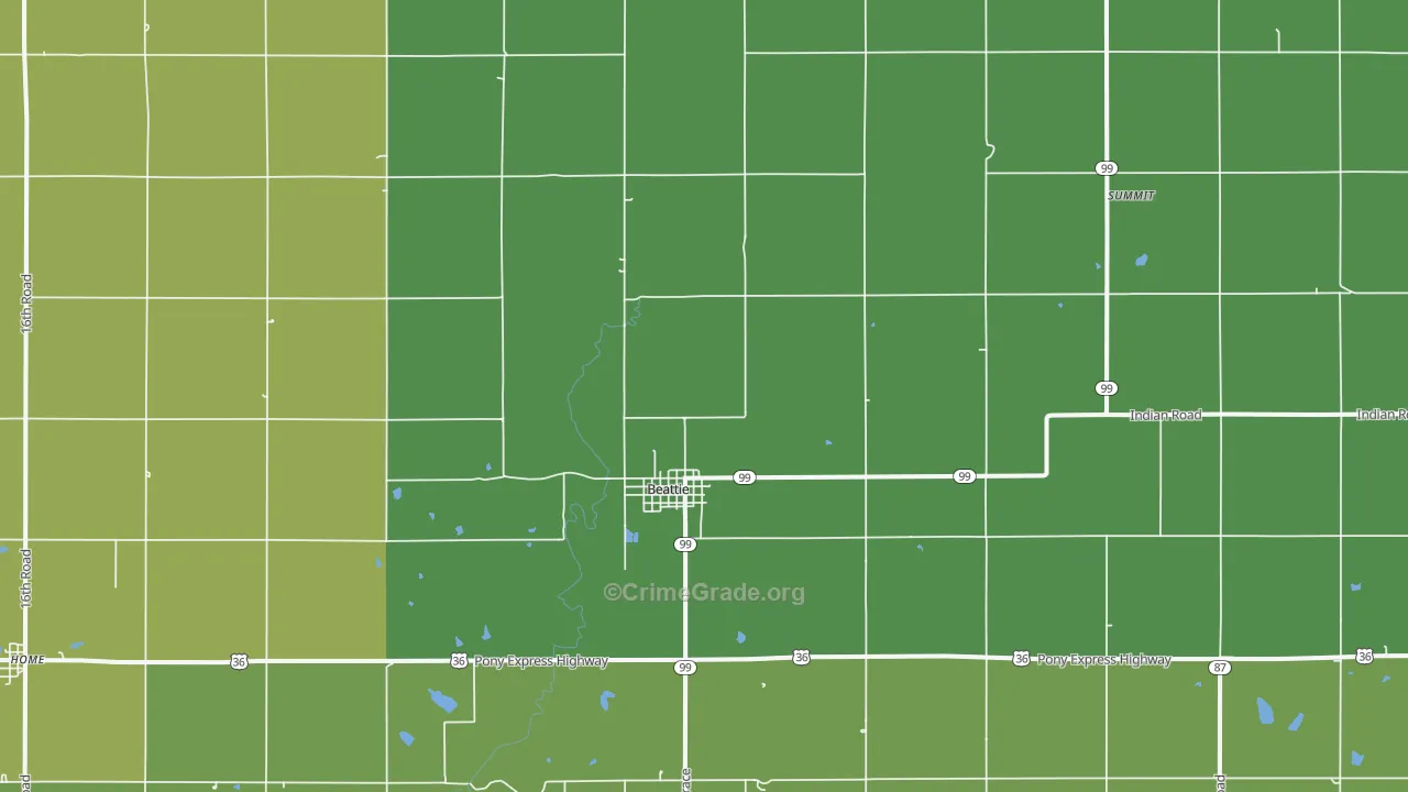 Beattie, KS Map of Vehicle Theft Rates