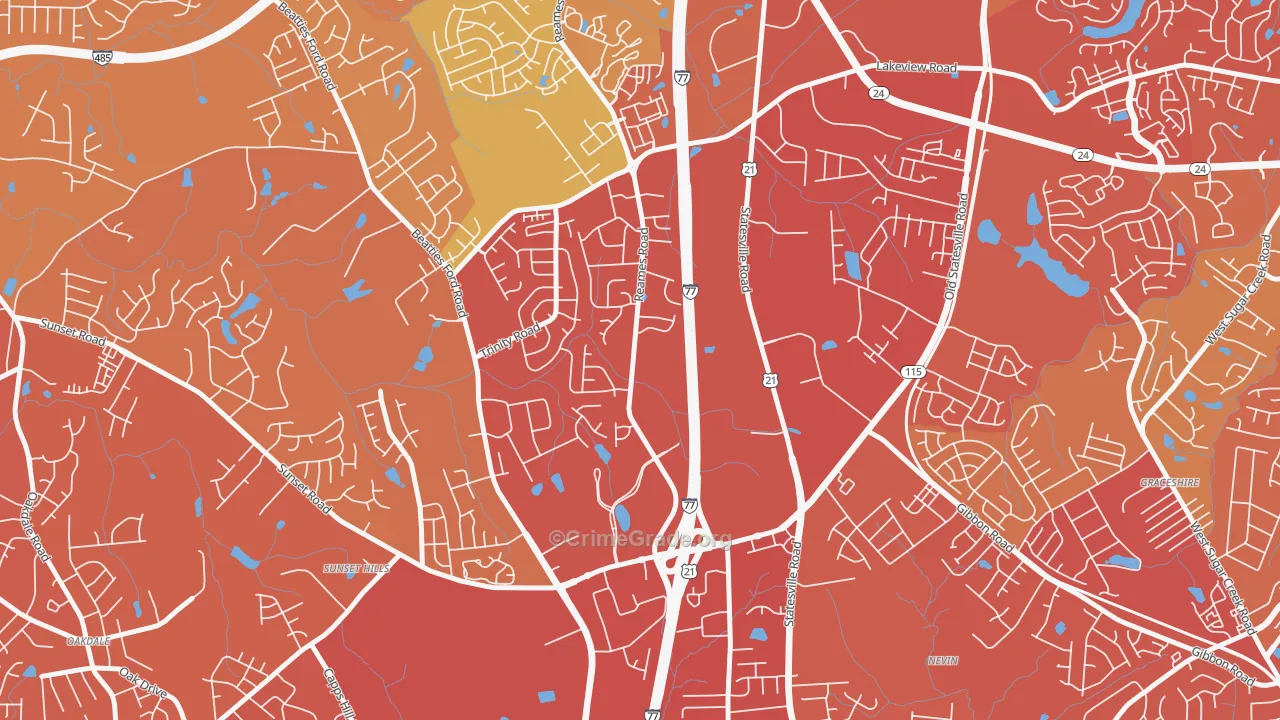 Beatties Ford-Trinity, Charlotte, NC Map of Vehicle Theft Rates