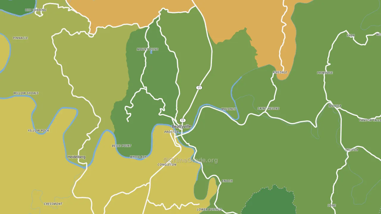 Beattyville, KY Map of Vehicle Theft Rates