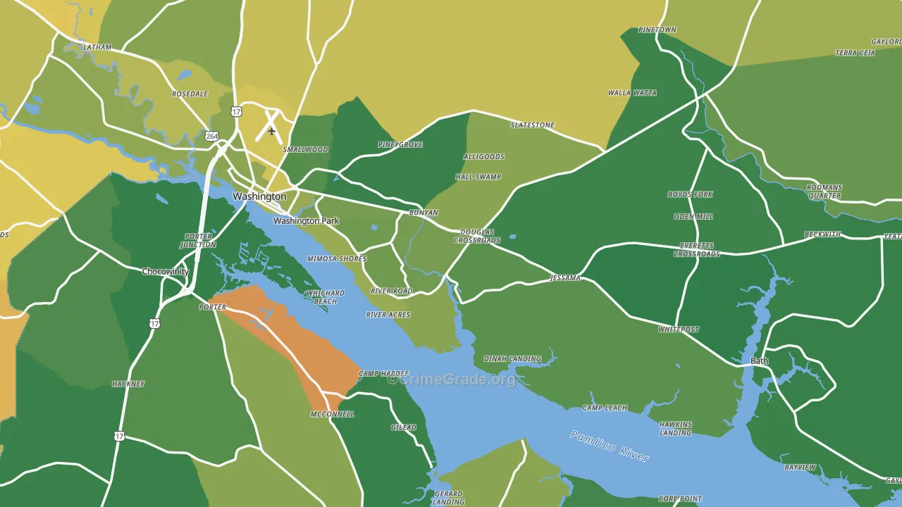 Beaufort County, NC Map of Vehicle Theft Rates