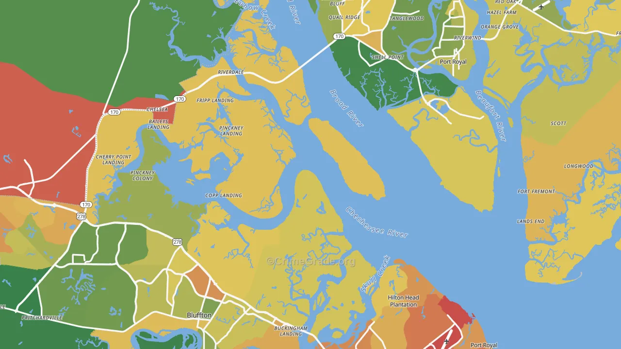 Beaufort County, SC Map of Vehicle Theft Rates