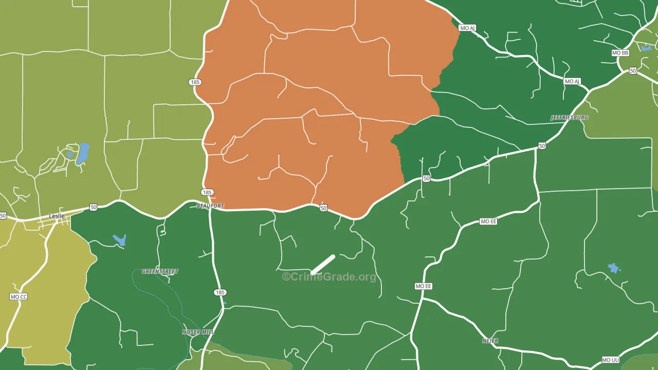 Beaufort, MO Map of Vehicle Theft Rates