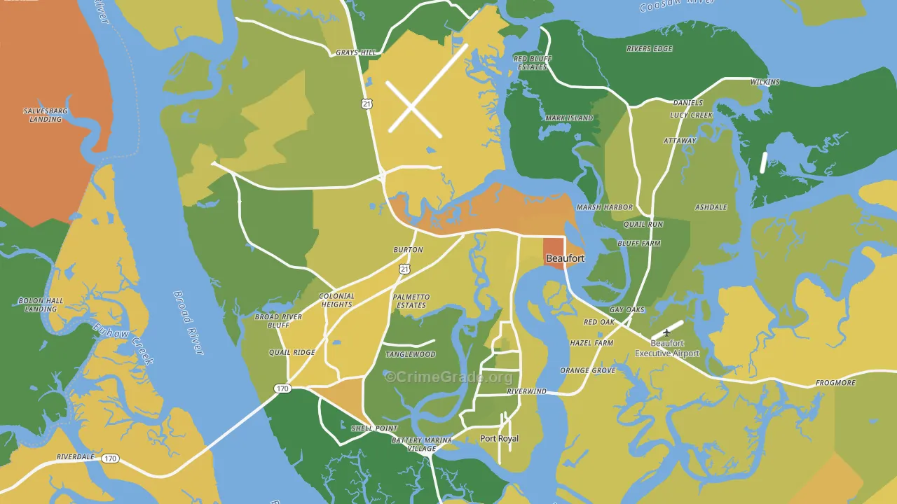 Beaufort, SC Map of Vehicle Theft Rates