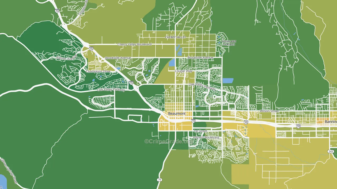 Beaumont, CA Map of Vehicle Theft Rates