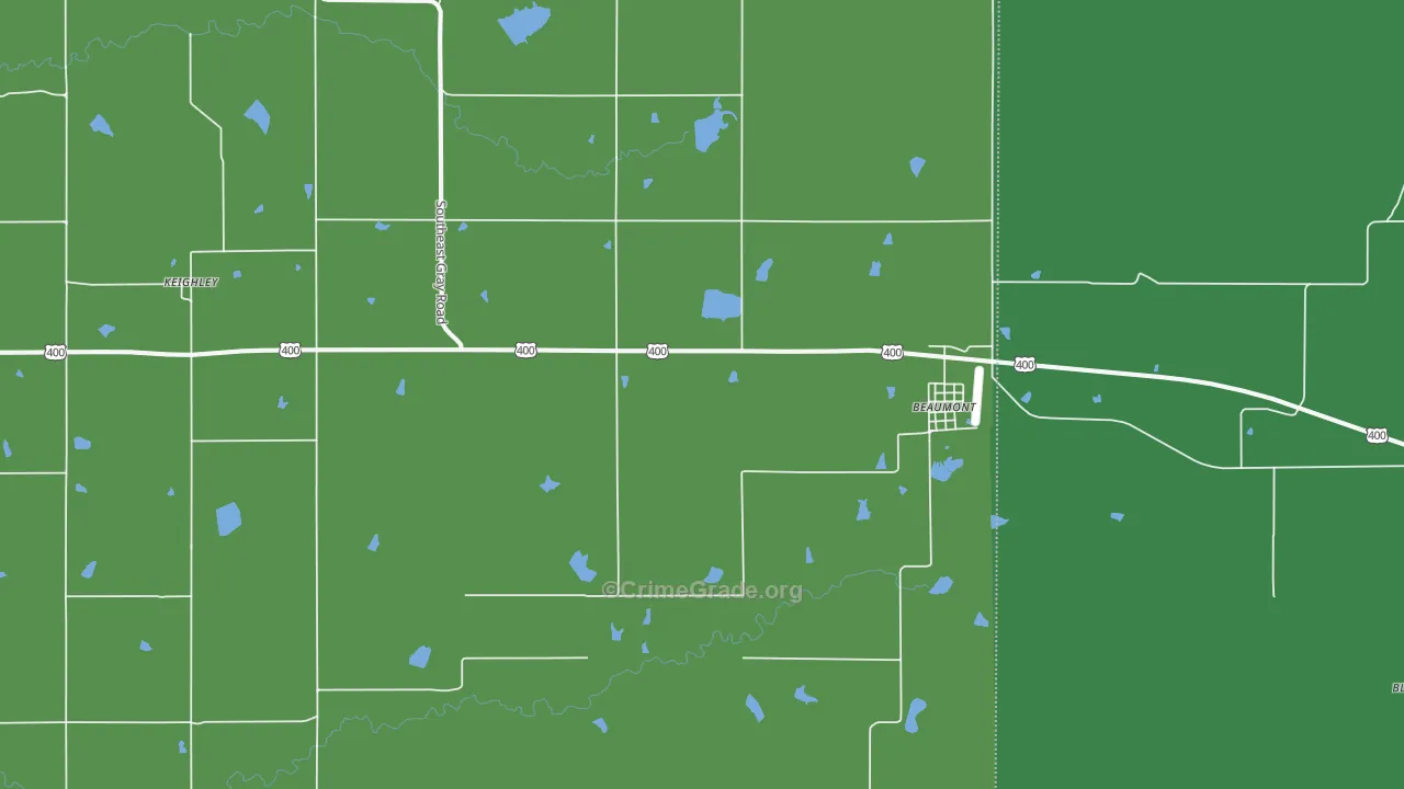 Beaumont, KS Map of Vehicle Theft Rates