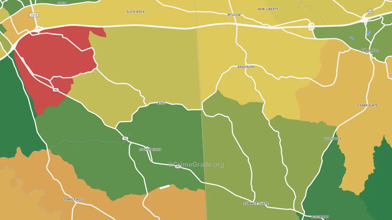 Beaumont, KY Map of Vehicle Theft Rates