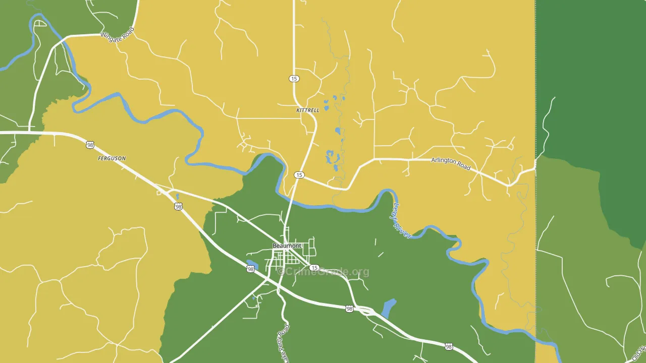 Beaumont, MS Map of Vehicle Theft Rates