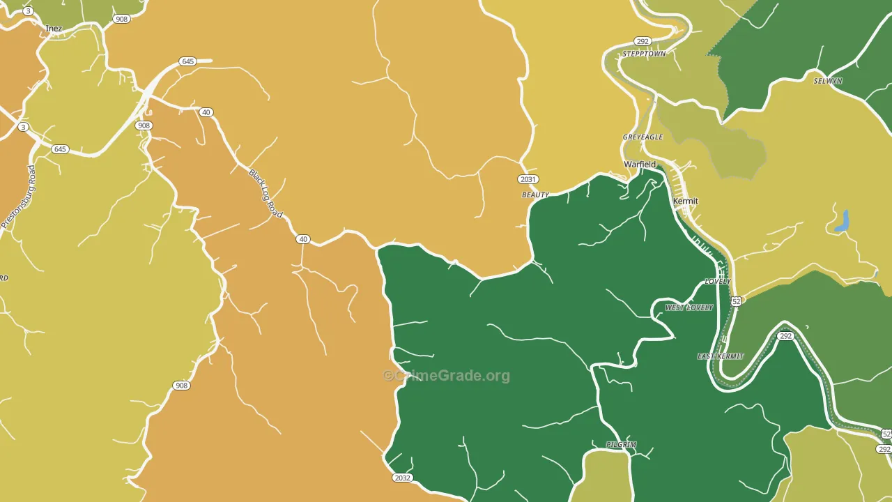 Beauty, KY Map of Vehicle Theft Rates