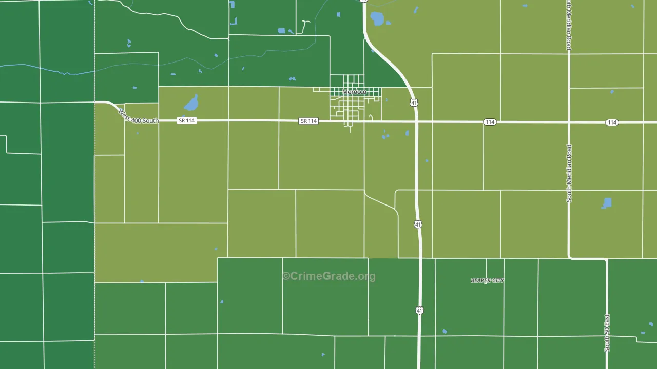 Beaver City, IN Map of Vehicle Theft Rates