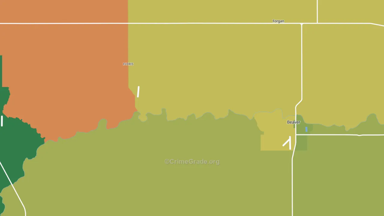 Beaver County, OK Map of Vehicle Theft Rates