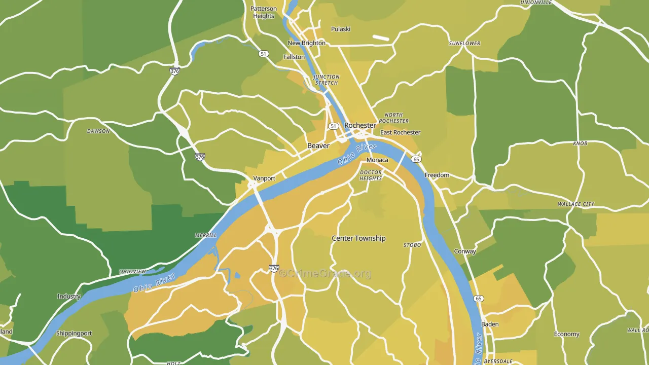 Beaver County, PA Map of Vehicle Theft Rates