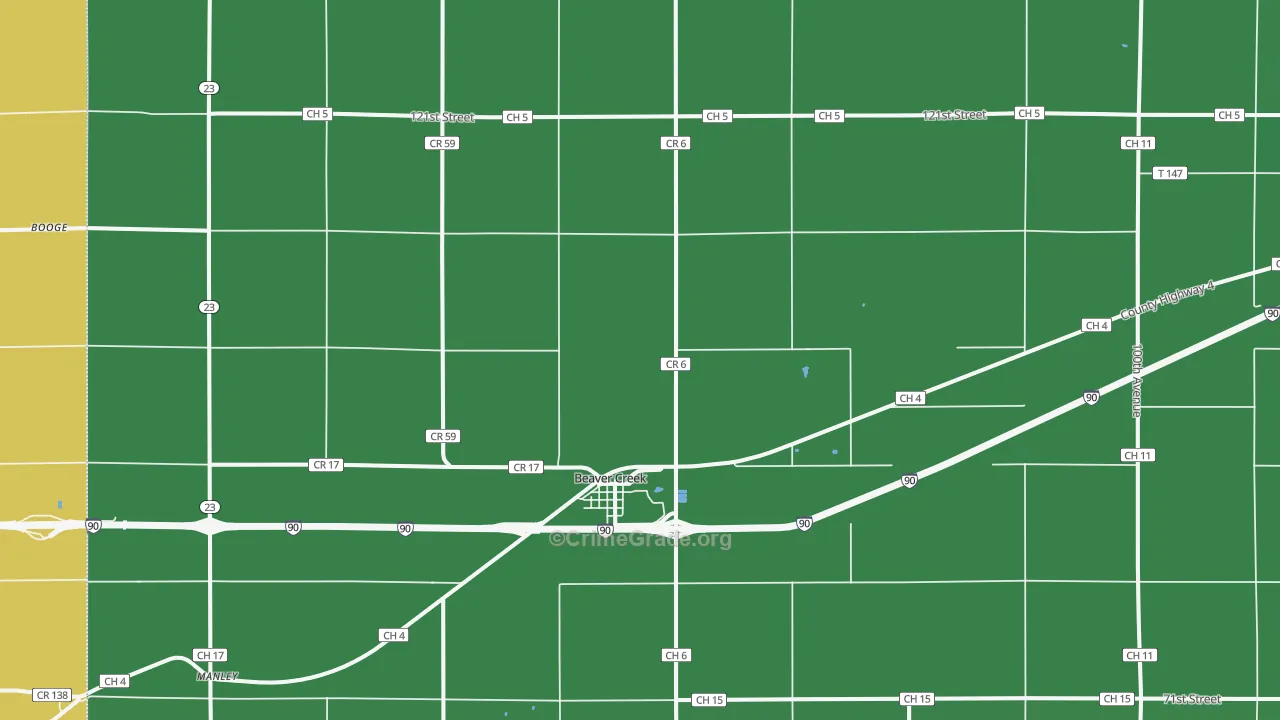Beaver Creek, MN Map of Vehicle Theft Rates
