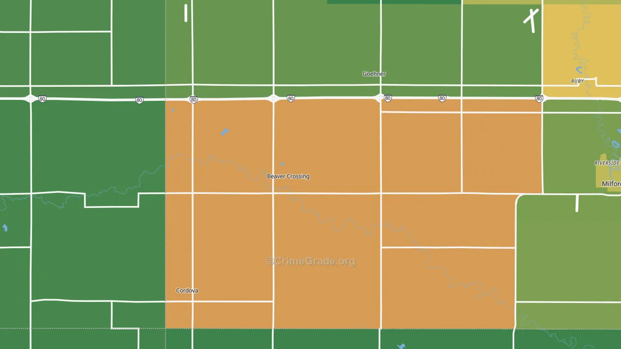 Beaver Crossing, NE Map of Vehicle Theft Rates