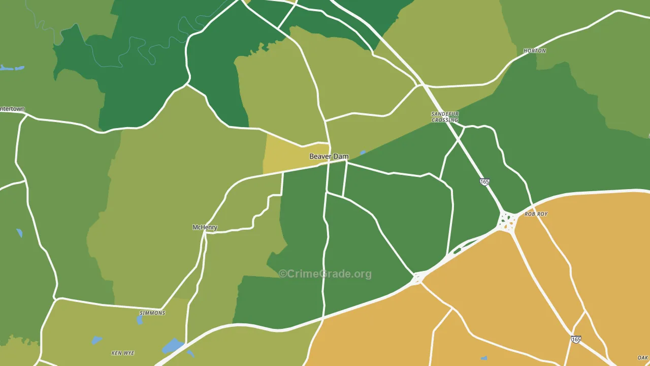 Beaver Dam, KY Map of Vehicle Theft Rates