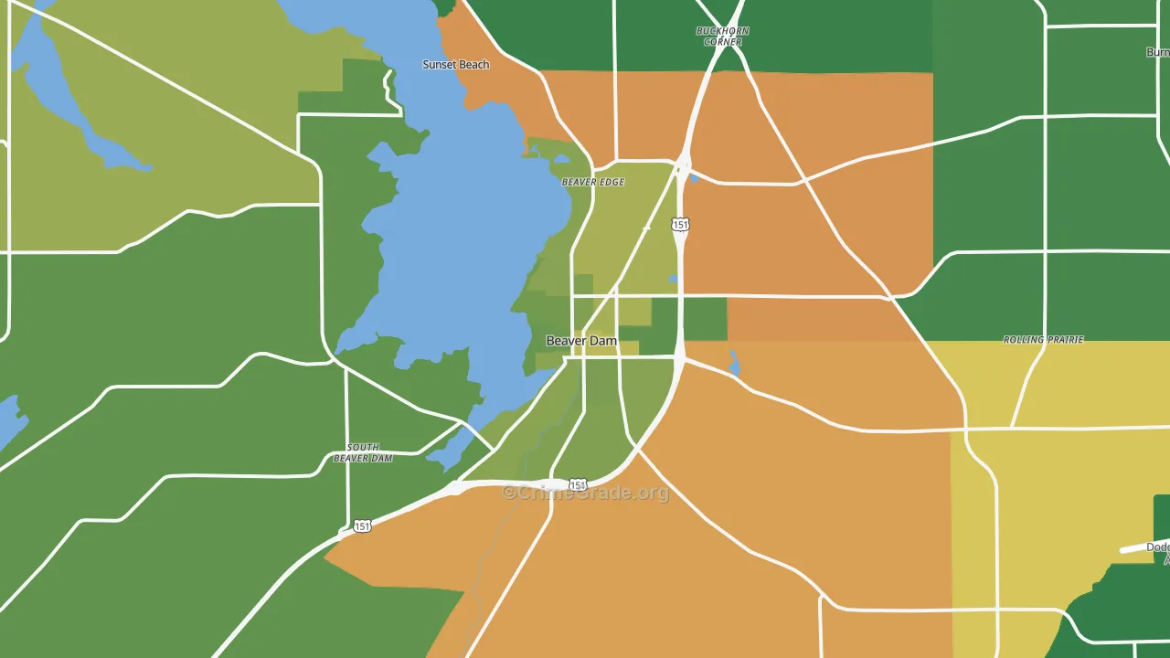 Beaver Dam, WI Map of Vehicle Theft Rates