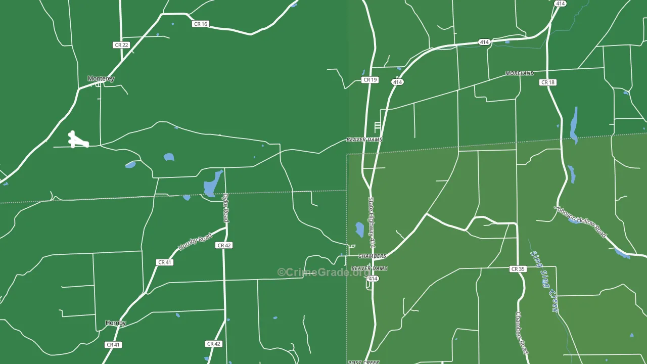 Beaver Dams, NY Map of Vehicle Theft Rates