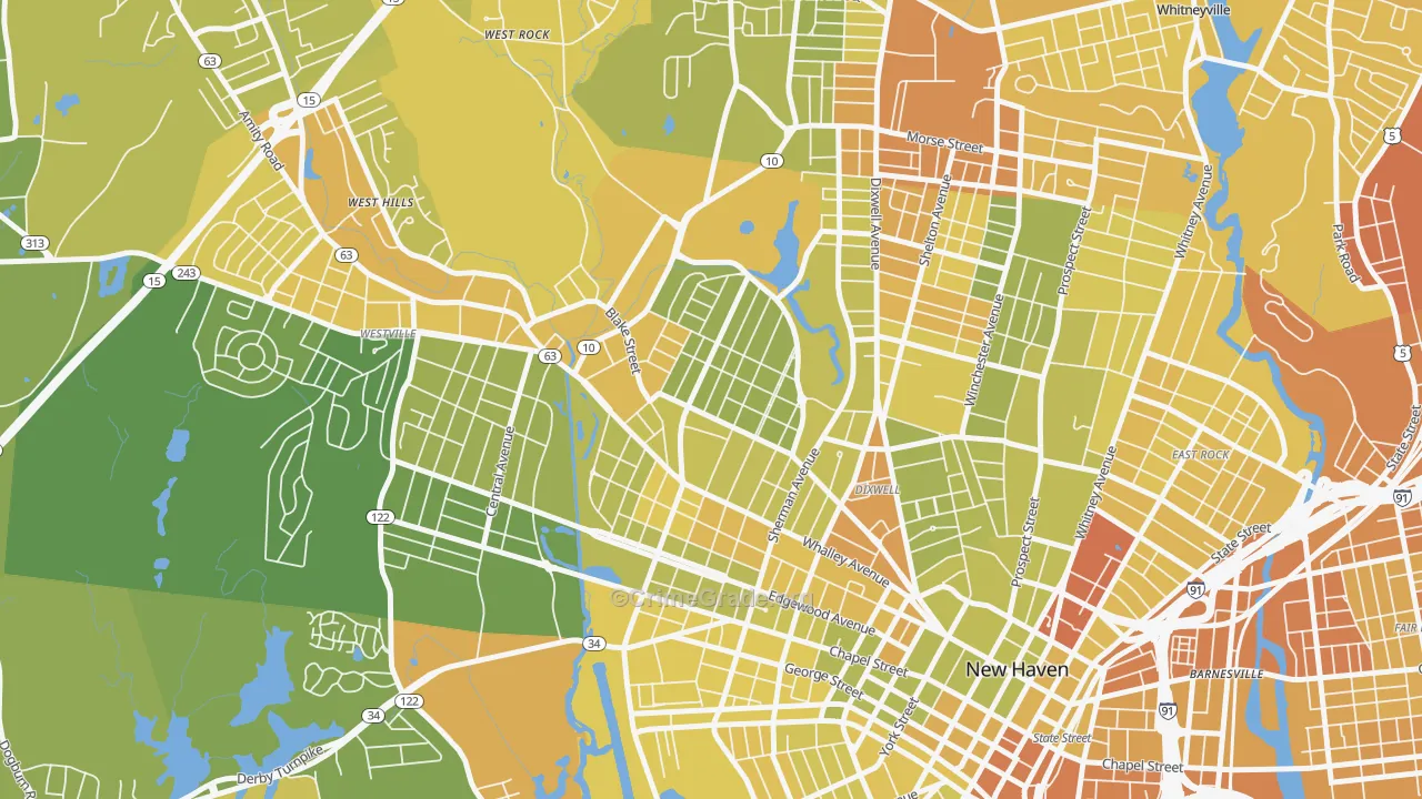 Beaver Hills, New Haven, CT Map of Vehicle Theft Rates