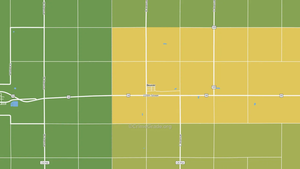 Beaver, IA Map of Vehicle Theft Rates